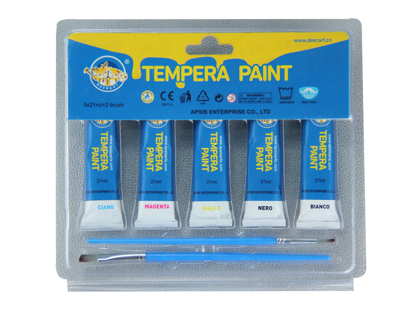 5 colors 21ml tempera paint with brush