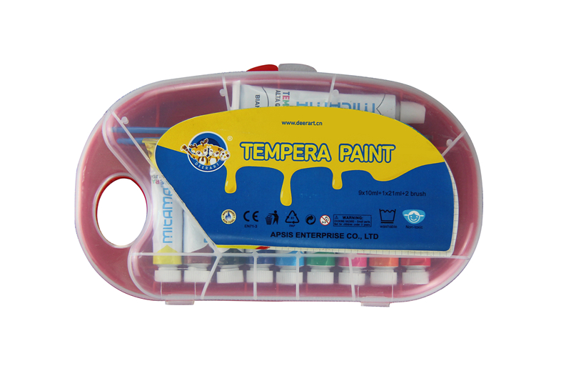 9 colors 10ml+21ml tempera paint with brush