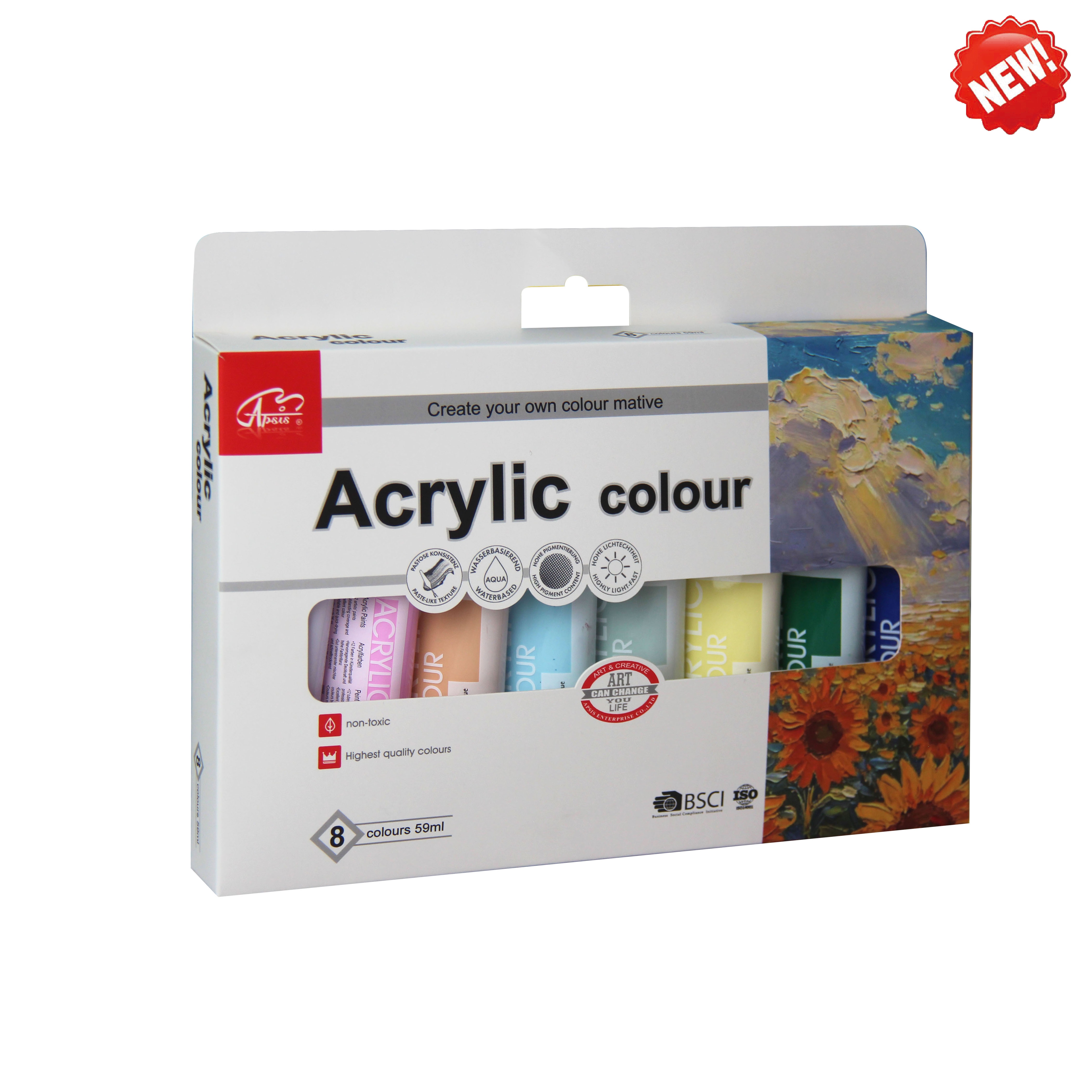 8colors*59ml acrylic color in tube with color box