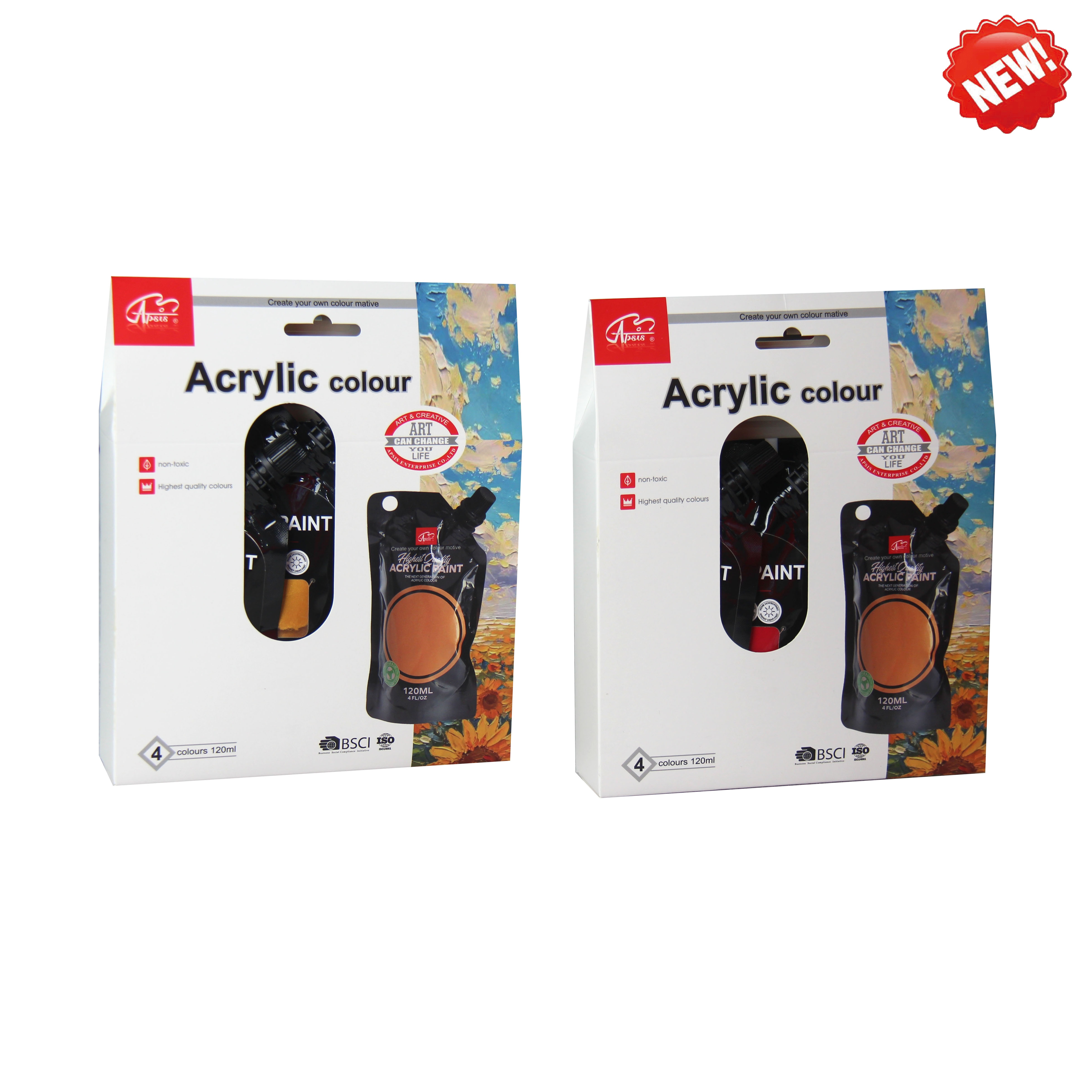 4colors *120ml acrylic color in plastic 