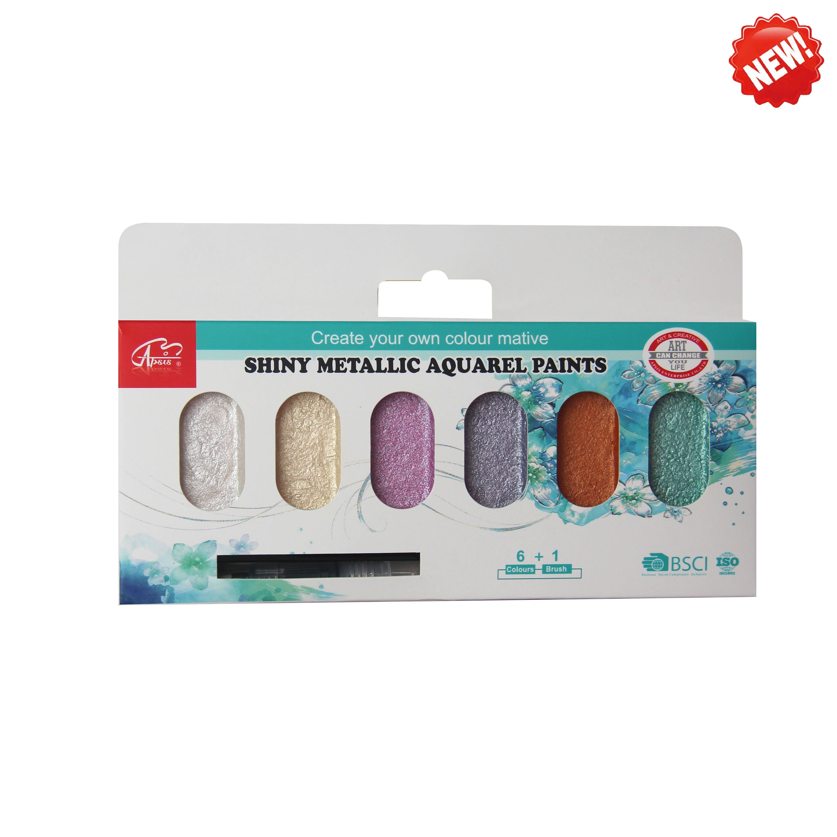 6colors+1brush shiny metallic aquarel pa
